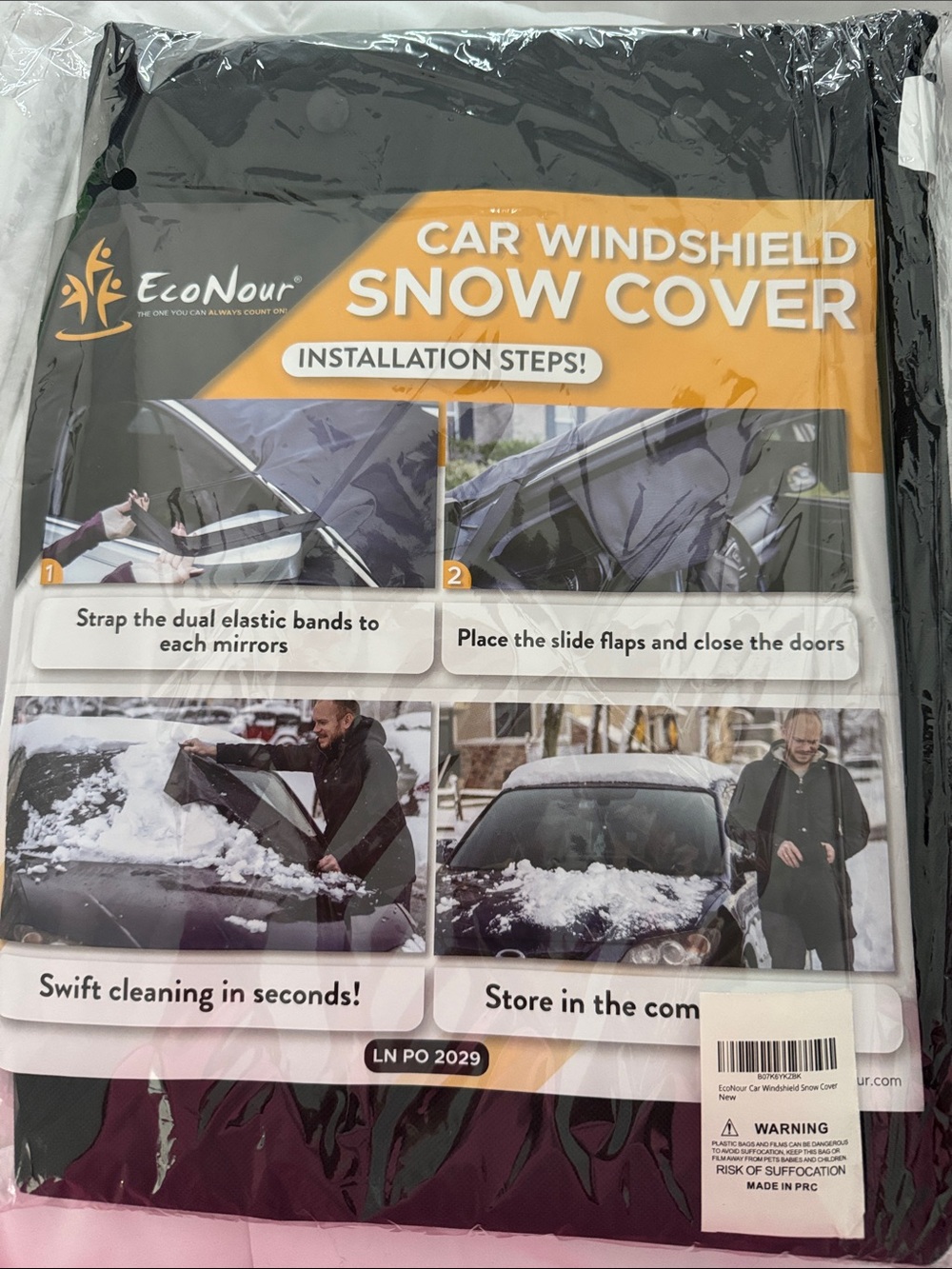 Black Car Windshield Snow Cover - Easy Install